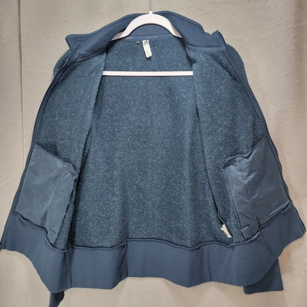 Adidas Fleece Jacket Womens M Blue Golf Full Zip Casual Sporty‎ Logo Long Sleeve